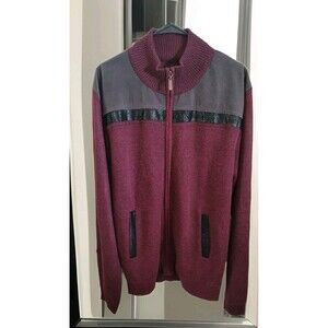 Sorano Men's Sweater Jacket Size XL Zip Burgundy Black/Gray Trim Pockets